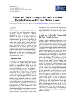 Tumuli and Pingos: a Comparative Analysis Between Daedalia Planum and Elysium Planitia Mounds L