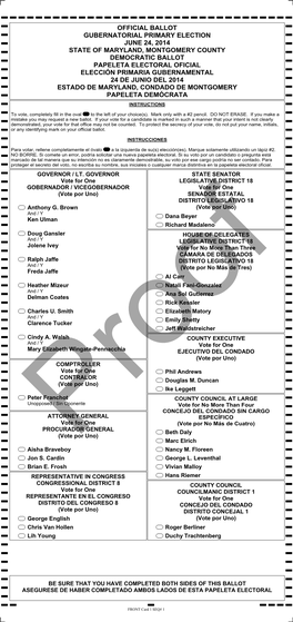 Official Ballot Gubernatorial Primary Election June 24