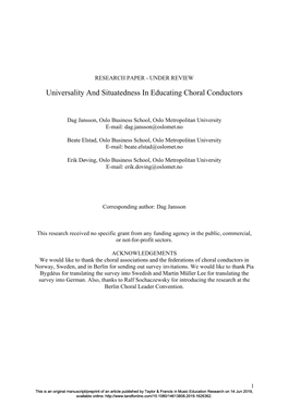 Universality and Situatedness in Educating Choral Conductors