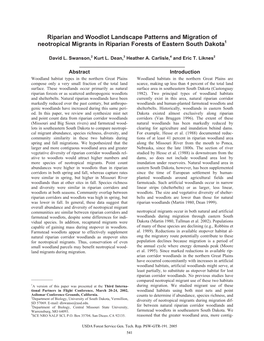 Riparian and Woodlot Landscape Patterns and Migration of Neotropical Migrants in Riparian Forests of Eastern South Dakota1