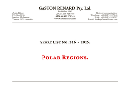Polar Regions. Gaston Renard Fine and Rare Books Short List Number 216 2016