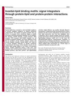 Inositol-Lipid Binding Motifs: Signal Integrators Through Protein-Lipid and Protein-Protein Interactions