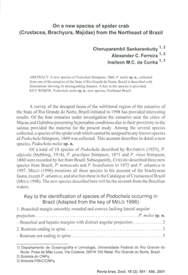 (Crustacea, Brachyura, Majidae) from the Northeast of Brazil Key to the Identification of Specie