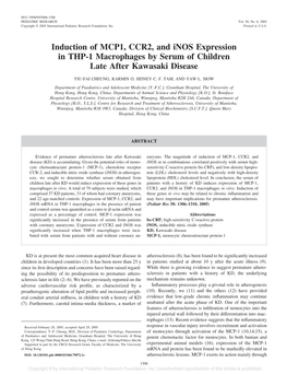 Induction of MCP1, CCR2, and Inos Expression in THP-1 Macrophages by Serum of Children Late After Kawasaki Disease