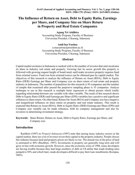 The Influence of Return on Asset, Debt to Equity Ratio, Earnings Per Share, and Company Size on Share Return in Property and Real Estate Companies