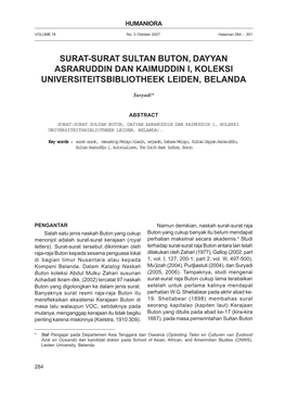 Surat-Surat Sultan Buton, Dayyan Asraruddin Dan Kaimuddin I, Koleksi Universiteitsbibliotheek Leiden, Belanda