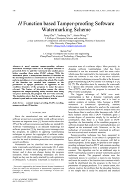 H Function Based Tamper-Proofing Software Watermarking Scheme Jianqi Zhu1,2, Yanheng Liu1,2, Aimin Wang1,2* 1