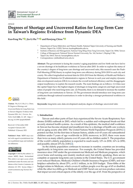 Degrees of Shortage and Uncovered Ratios for Long-Term Care in Taiwan’S Regions: Evidence from Dynamic DEA