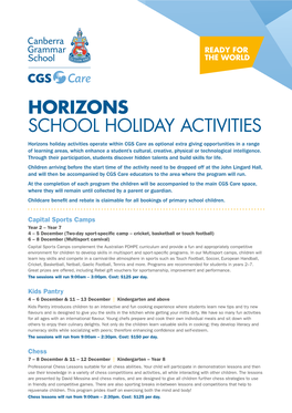 Horizons School Holiday Activities