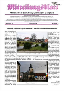 Freiwillige Eingliederung Der Gemeinde Chursdorf in Die Gemeinde Dittersdorf