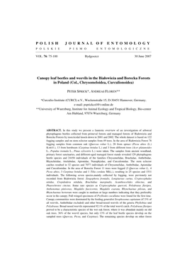 SPRICK P., FLOREN A. Canopy Leaf Beetles and Weevils in the Białowieża and Borecka Forests In