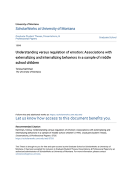 Associations with Externalizing and Internalizing Behaviors in a Sample of Middle School Children