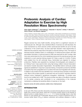 Proteomic Analysis of Cardiac Adaptation to Exercise by High Resolution Mass Spectrometry