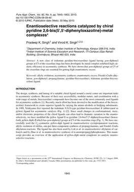 Enantioselective Reactions Catalyzed by Chiral Pyridine 2,6-Bis(5',5'-Diphenyloxazoline)-Metal Complexes*