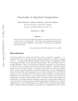 Universality in Quantum Computation