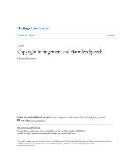 Copyright Infringement and Harmless Speech Christina Bohannan