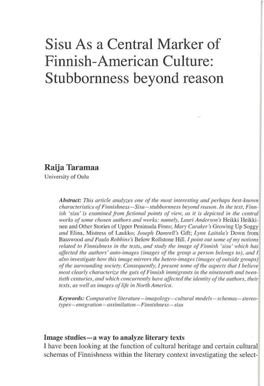 Sisu As a Central Marker of Finnish-American Culture: Stubbornness Beyond Reason