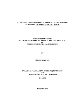 Expression of Recombinant Acid Protease (Thermopsin) Gene from Thermoplasma Volcanium
