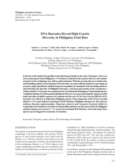 DNA Barcodes Reveal High Genetic Diversity in Philippine Fruit Bats