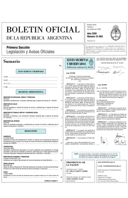 BOLETIN OFICIAL De Octubre De 2006 Año CXIV Número 31.003