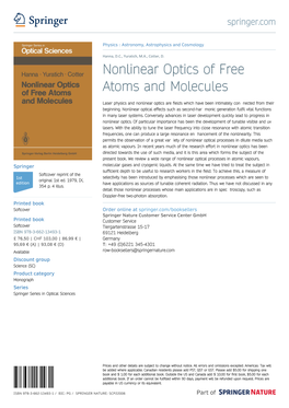 Nonlinear Optics of Free Atoms and Molecules