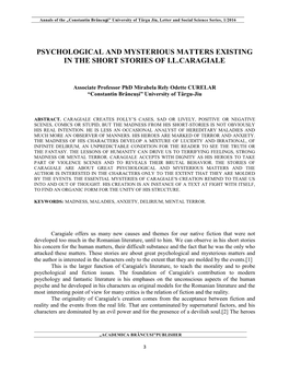 Psychological and Mysterious Matters Existing in the Short Stories of I.L.Caragiale