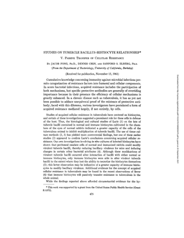 Studies on Tubercle Bacillus-Histiocyte Relationship* V