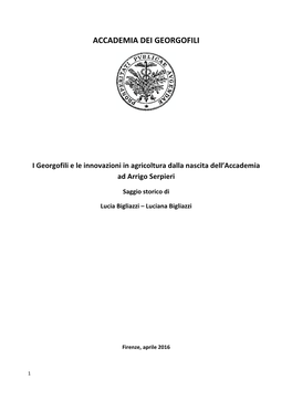 I Georgofili E Le Innovazioni in Agricoltura Dalla Nascita Dell’Accademia Ad Arrigo Serpieri