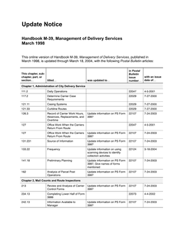 Handbook M-39, Management of Delivery Services March 1998