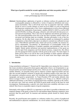 What Type of Geoid Is Needed for Oceanic Applications and What Can Geodesy Deliver?