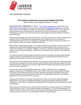 Revised Final Justice Film Fest Press Release Feb 2013 Copy