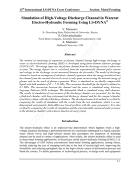 Simulation of High-Voltage Discharge Channel in Waterat Electro-Hydraulic Forming Using LS-DYNA®