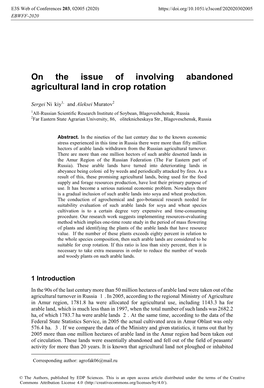 On the Issue of Involving Abandoned Agricultural Land in Crop Rotation