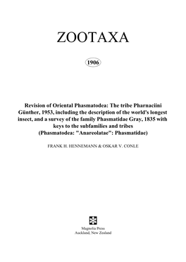 Zootaxa, Revision of Oriental Phasmatodea