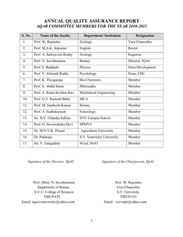 Annual Quality Assurance Report Aqar Committee Members for the Year 2010-2011