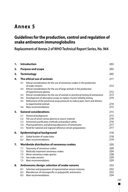 Guidelines for the Production, Control and Regulation of Snake Antivenom Immunoglobulins Replacement of Annex 2 of WHO Technical Report Series, No