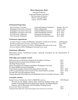 Pierre Haenecour, Ph.D. Assistant Professor Lunar and Planetary Laboratory the University of Arizona 1629 E