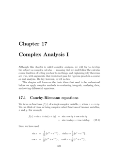 Chapter 17 Complex Analysis I
