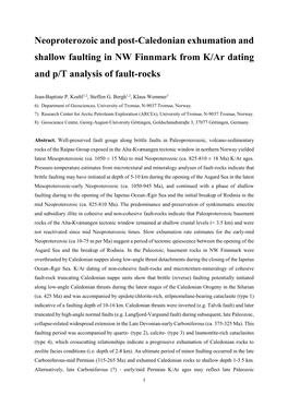 Neoproterozoic and Post-Caledonian Exhumation and Shallow Faulting in NW Finnmark from K/Ar Dating and P/T Analysis of Fault-Rocks