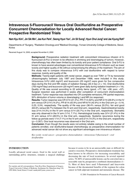 Intravenous 5-Fluorouracil Versus Oral Doxifluridine As Preoperative Concurrent Chemoradiation for Locally Advanced Rectal Cancer: Prospective Randomized Trials