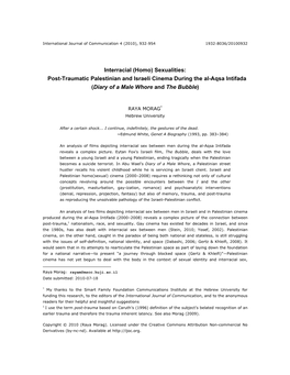 Interracial (Homo) Sexualities: Post-Traumatic Palestinian and Israeli Cinema During the Al-Aqsa Intifada (Diary of a Male Whore and the Bubble)