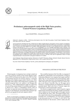 Preliminary Palaeomagnetic Study of the High Tatra Granites, Central Western Carpathians, Poland