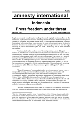 Indonesia: Press Freedom Under Threat