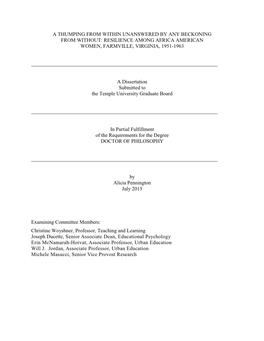 Resilience Among Africa American Women, Farmville, Virginia, 1951-1963