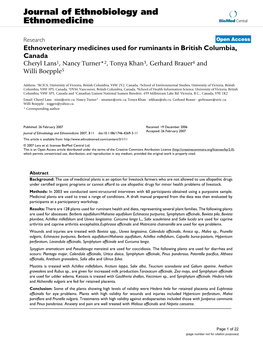 Ethnoveterinary Medicines Used for Ruminants in British Columbia, Canada Cheryl Lans1, Nancy Turner*2, Tonya Khan3, Gerhard Brauer4 and Willi Boepple5