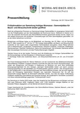 Pressemitteilung Eschwege, Den 26