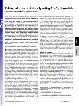 Folding of a Transcriptionally Acting Preq Riboswitch