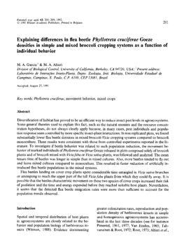 Explaining Differences in Flea Beetle Phyllotreta Cruciferae Goeze Densities in Simple and Mixed Broccoli Cropping Systems As a Function of Individual Behavior