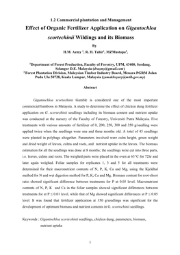 Biomass Study on the Effect of Organic Fertilizer Application On