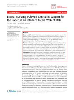 Biotea: Rdfizing Pubmed Central in Support for the Paper As An